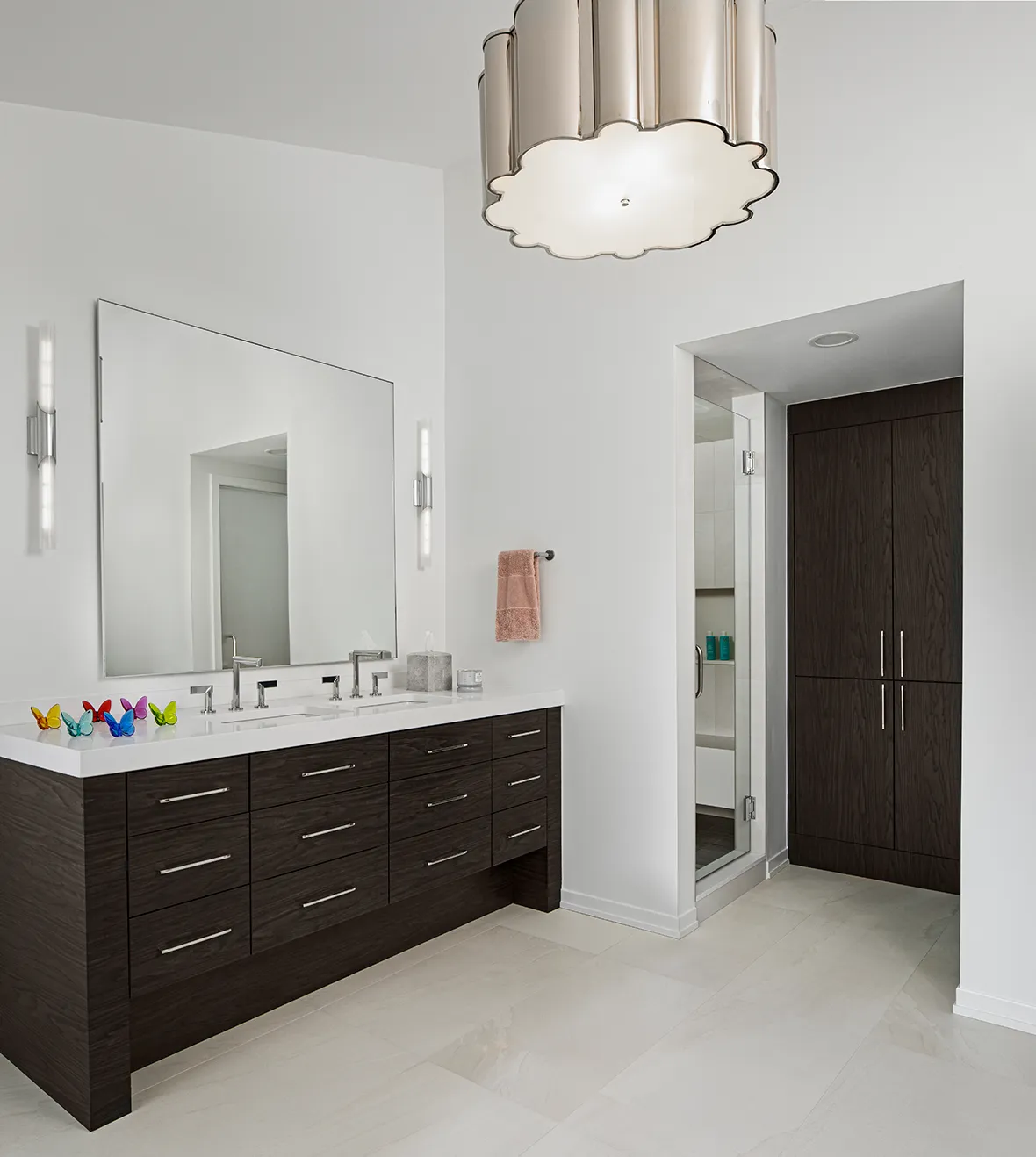 Forest Hill Diamond Building Bathroom Remodeling Dark Wood Cabinetry and White Floors