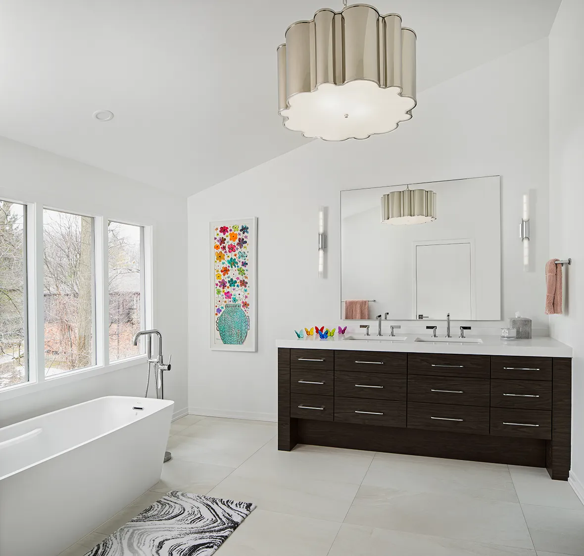 Forest Hill Diamond Building Bathroom Remodeling Dark Wood Cabinetry and White Soaker Tub