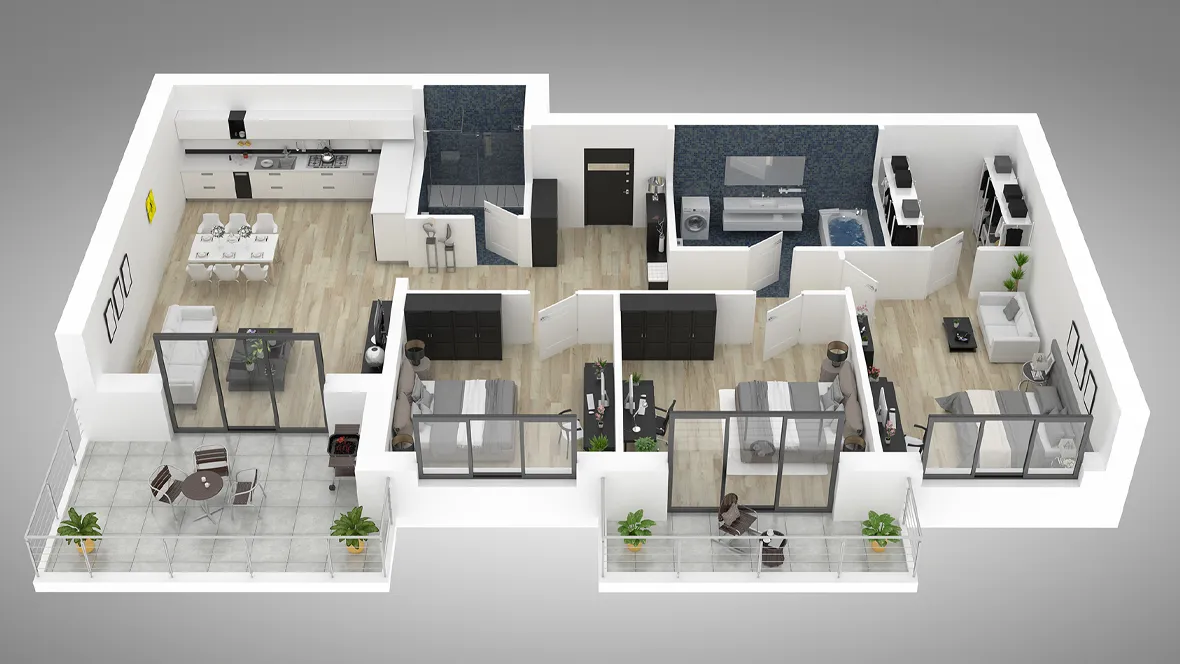 3D Rendering of a the 1st from of a new custom home example