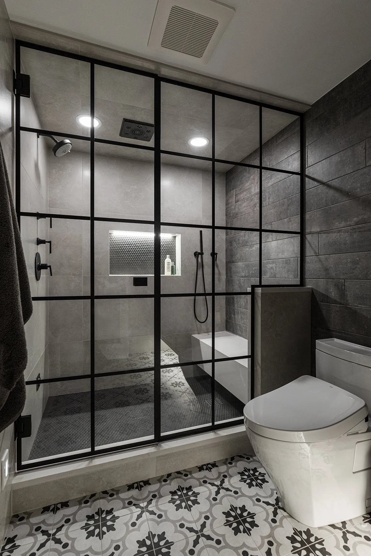 Talbot Diamond Building Black White and Grey Bathroom Addition Michigan shower